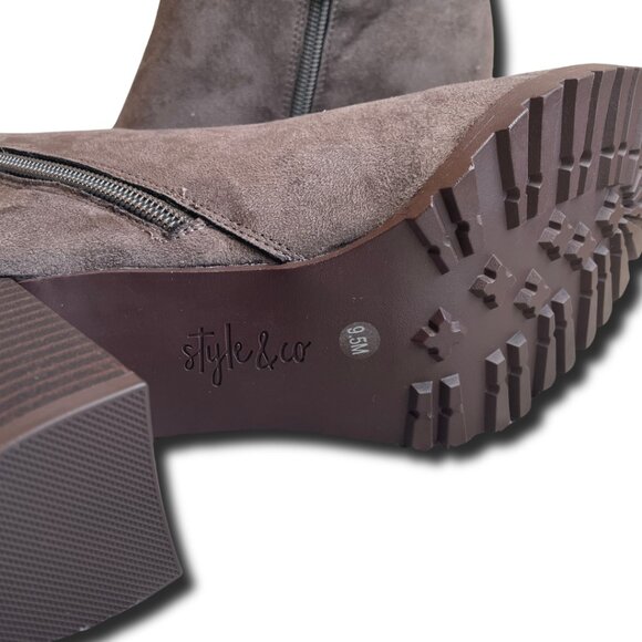 Style & Co Idee Ankle Boots Zipper Block Heel Suede Grey Fall Boho Booties 9.5 - Picture 3 of 4